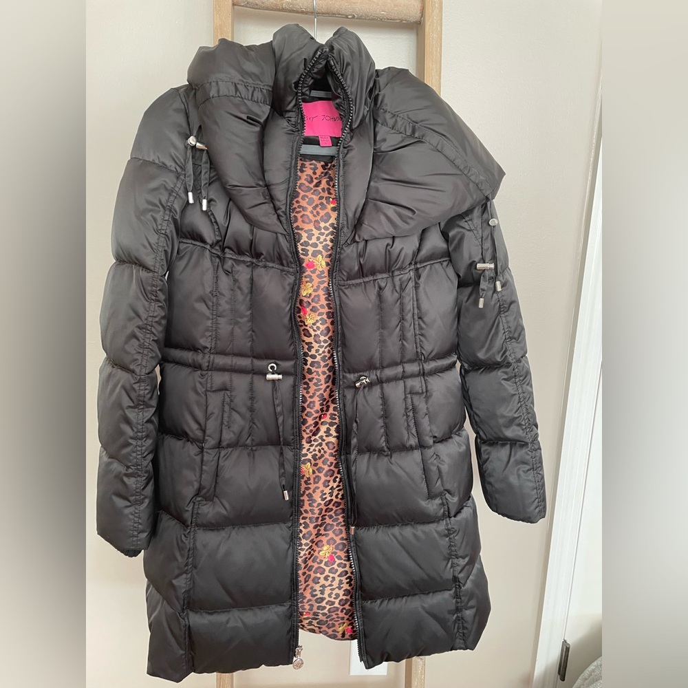 Womens mid-knee length quilted puffer by Betsey Johnson